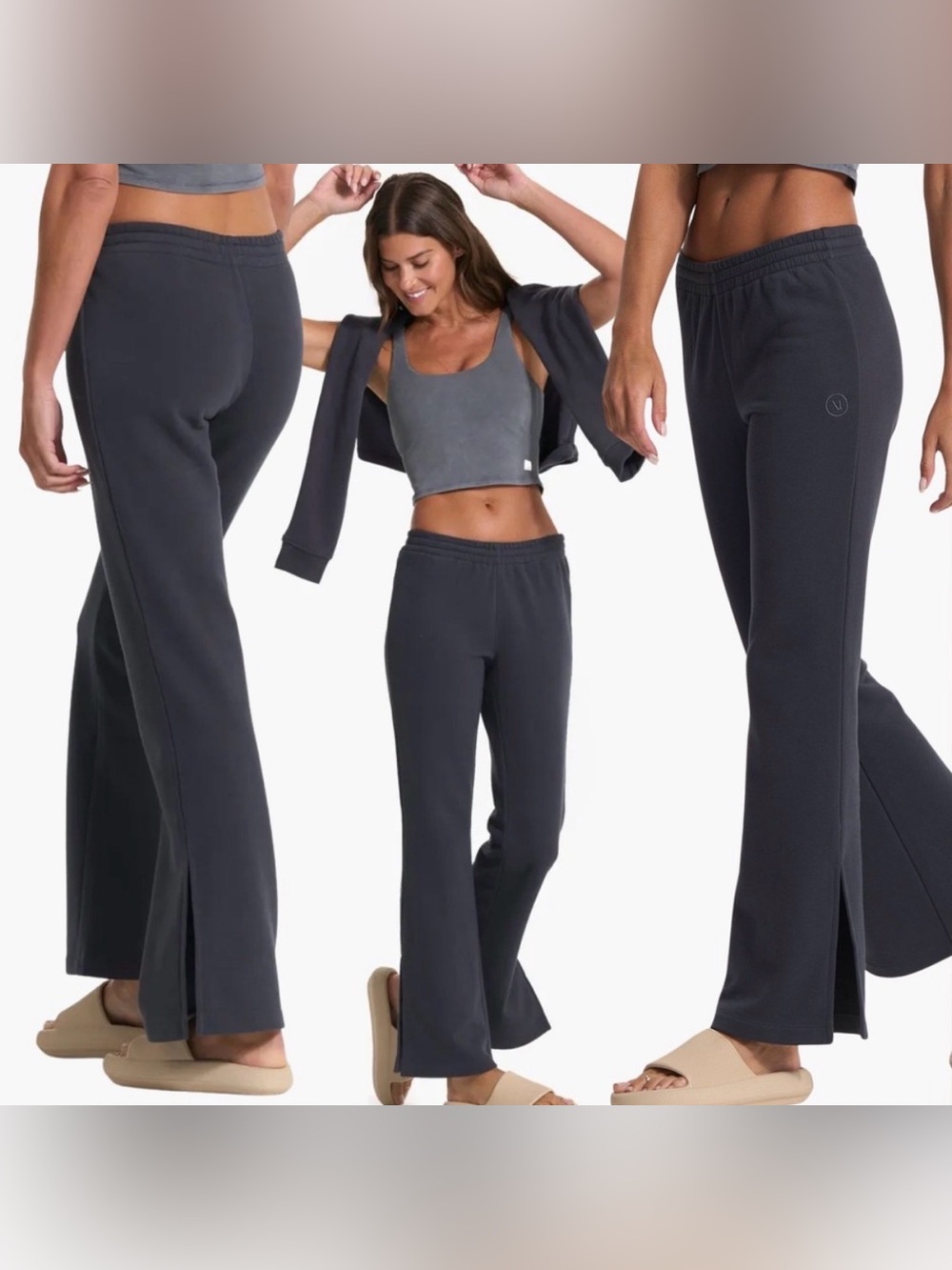 Vuori Sedona Wide Leg Sweatpants Charcoal Dark Gray Split Hem Slit Flare Pants S